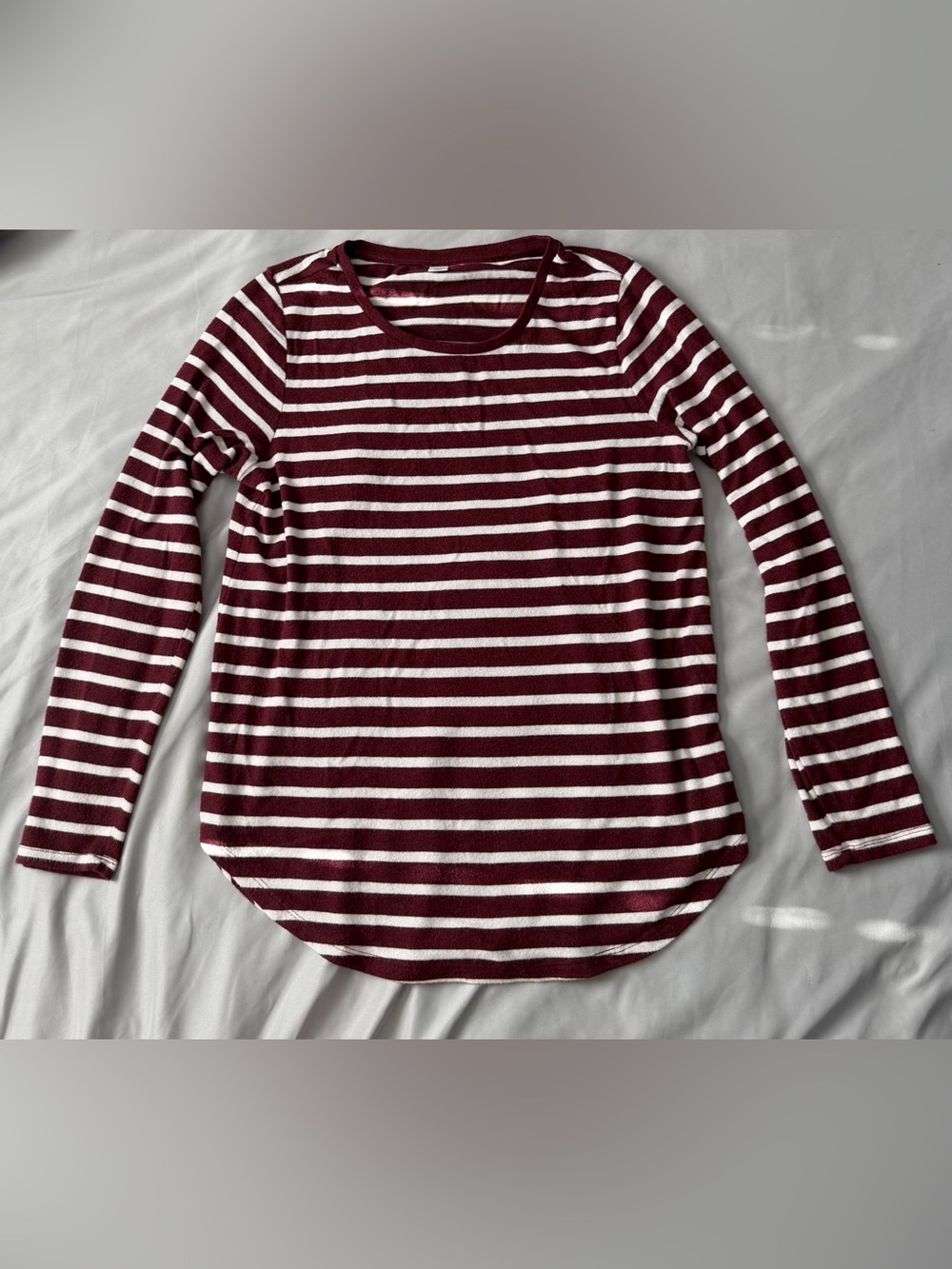 Old Navy Burgundy Cream Striped Long Sleeve High Low Tunic Top L